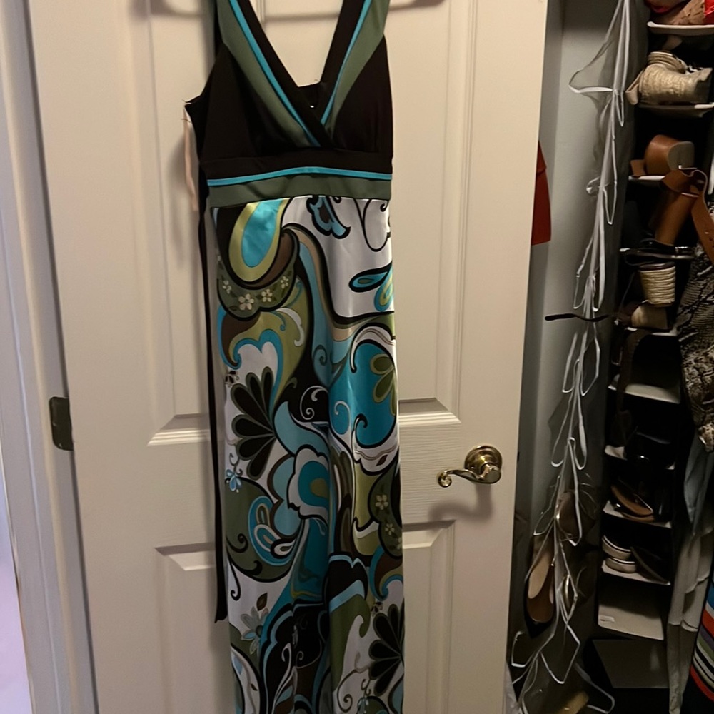 Macy's maxi blue brown silk M